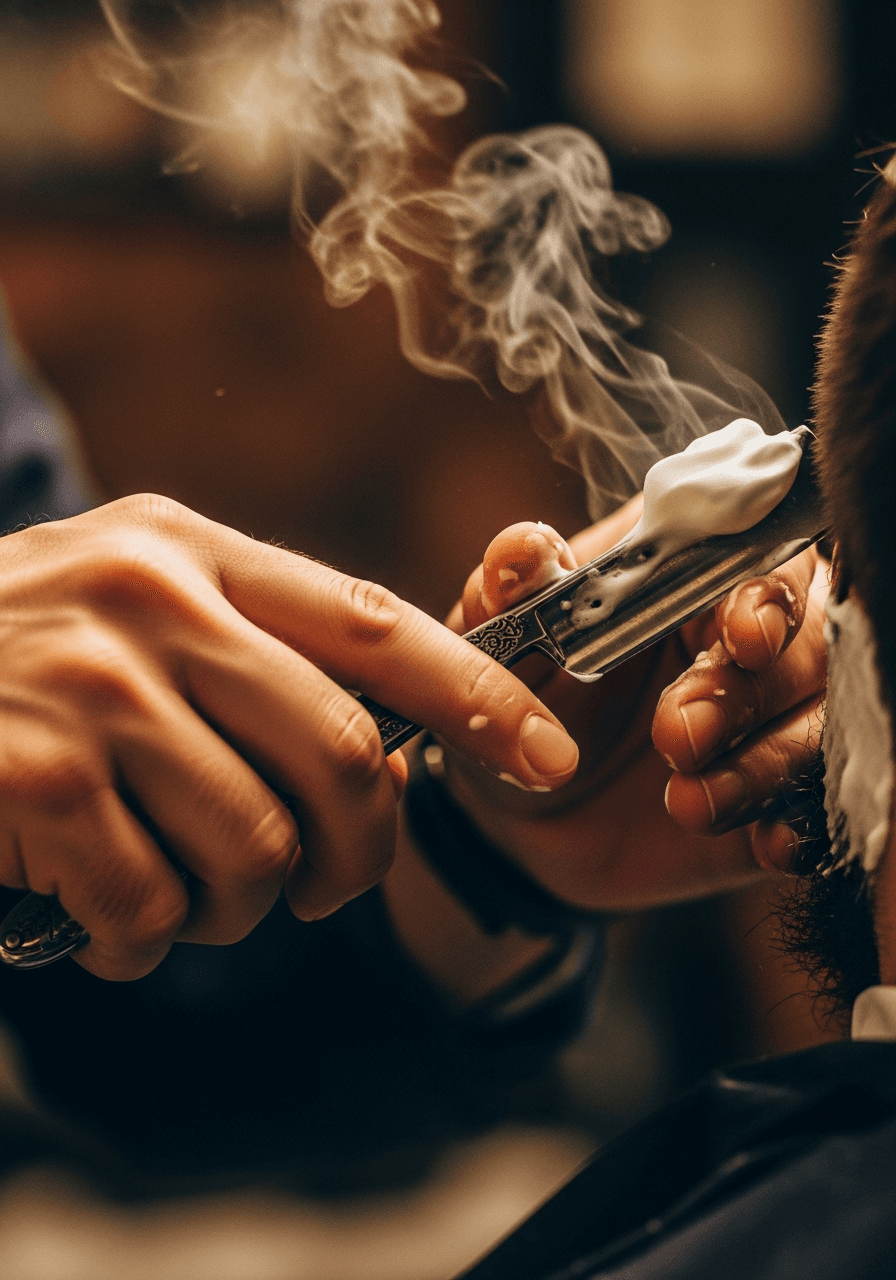 Straight razor work at The Hideout — hot lather, steady hands